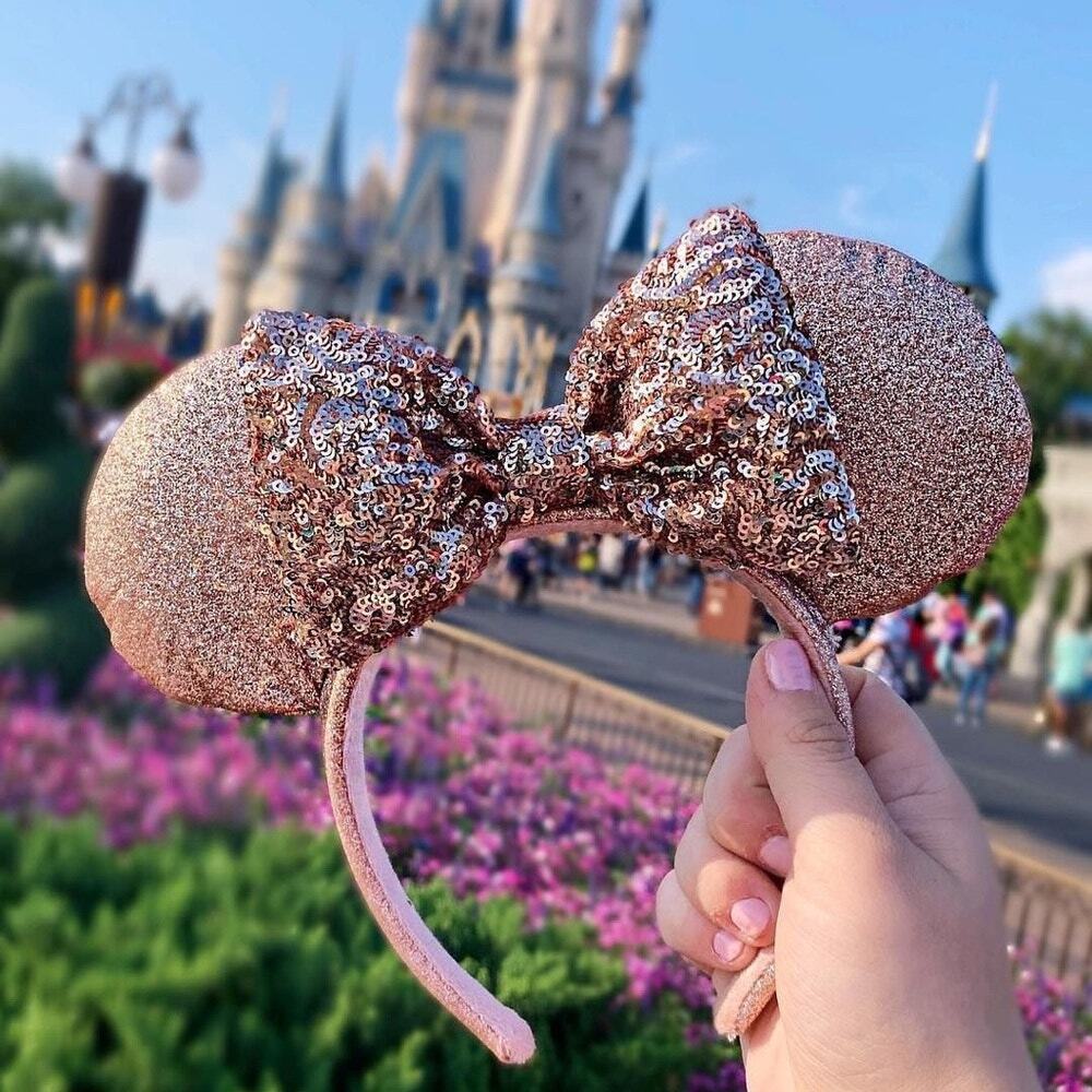 Disney Parks Rose Gold Sequin Minnie Ear Headband NWOT